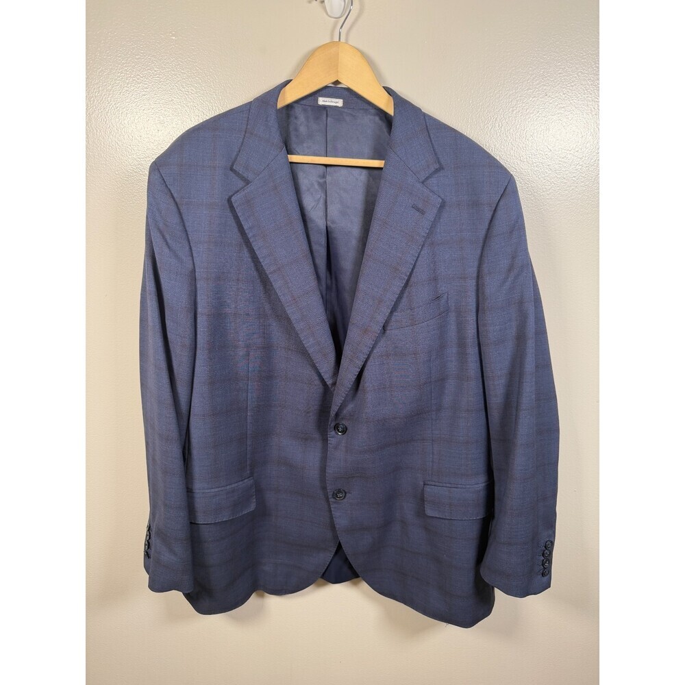 Peter Millar Wool Blazer Size 48 R Blue Plaid Career Professional Business Work